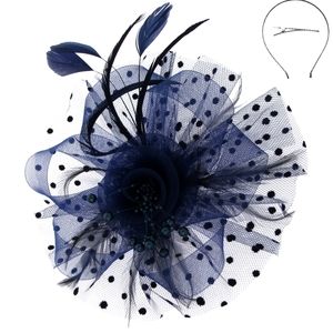 Beautiful Navy Feather Beaded Fascinator Clip Headband Kentucky Derby Tea Church